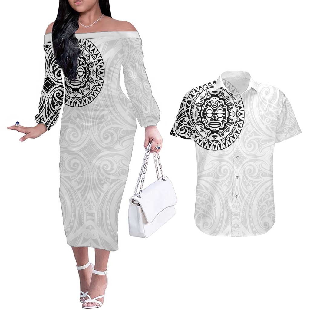 New Zealand Aotearoa Couples Matching Off The Shoulder Long Sleeve Dress and Hawaiian Shirt Maori Te Mata O Rongokako