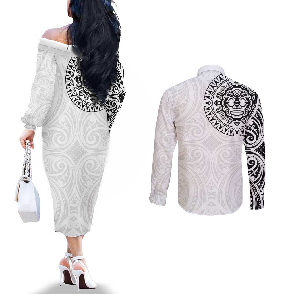 New Zealand Aotearoa Couples Matching Off The Shoulder Long Sleeve Dress and Long Sleeve Button Shirt Maori Te Mata O Rongokako