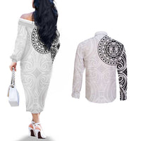 New Zealand Aotearoa Couples Matching Off The Shoulder Long Sleeve Dress and Long Sleeve Button Shirt Maori Te Mata O Rongokako