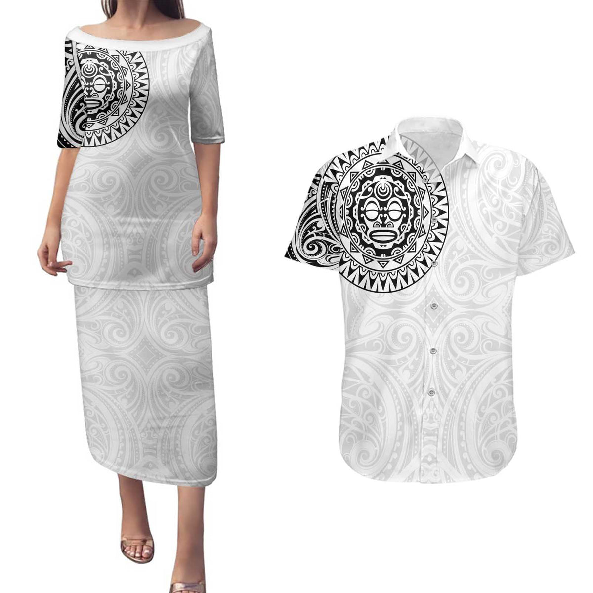 New Zealand Aotearoa Couples Matching Puletasi and Hawaiian Shirt Maori Te Mata O Rongokako