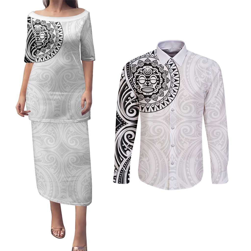 New Zealand Aotearoa Couples Matching Puletasi and Long Sleeve Button Shirt Maori Te Mata O Rongokako