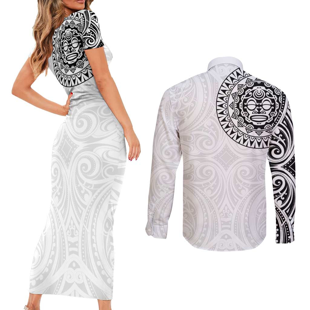 New Zealand Aotearoa Couples Matching Short Sleeve Bodycon Dress and Long Sleeve Button Shirt Maori Te Mata O Rongokako