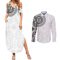 New Zealand Aotearoa Couples Matching Summer Maxi Dress and Long Sleeve Button Shirt Maori Te Mata O Rongokako
