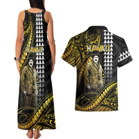 Hawaii Kuhio The Citizen Prince Couples Matching Tank Maxi Dress and Hawaiian Shirt Gold Polynesian Tribal Tattoo