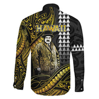 Hawaii Kuhio The Citizen Prince Family Matching Long Sleeve Bodycon Dress and Hawaiian Shirt Gold Polynesian Tribal Tattoo LT05 - Polynesian Pride