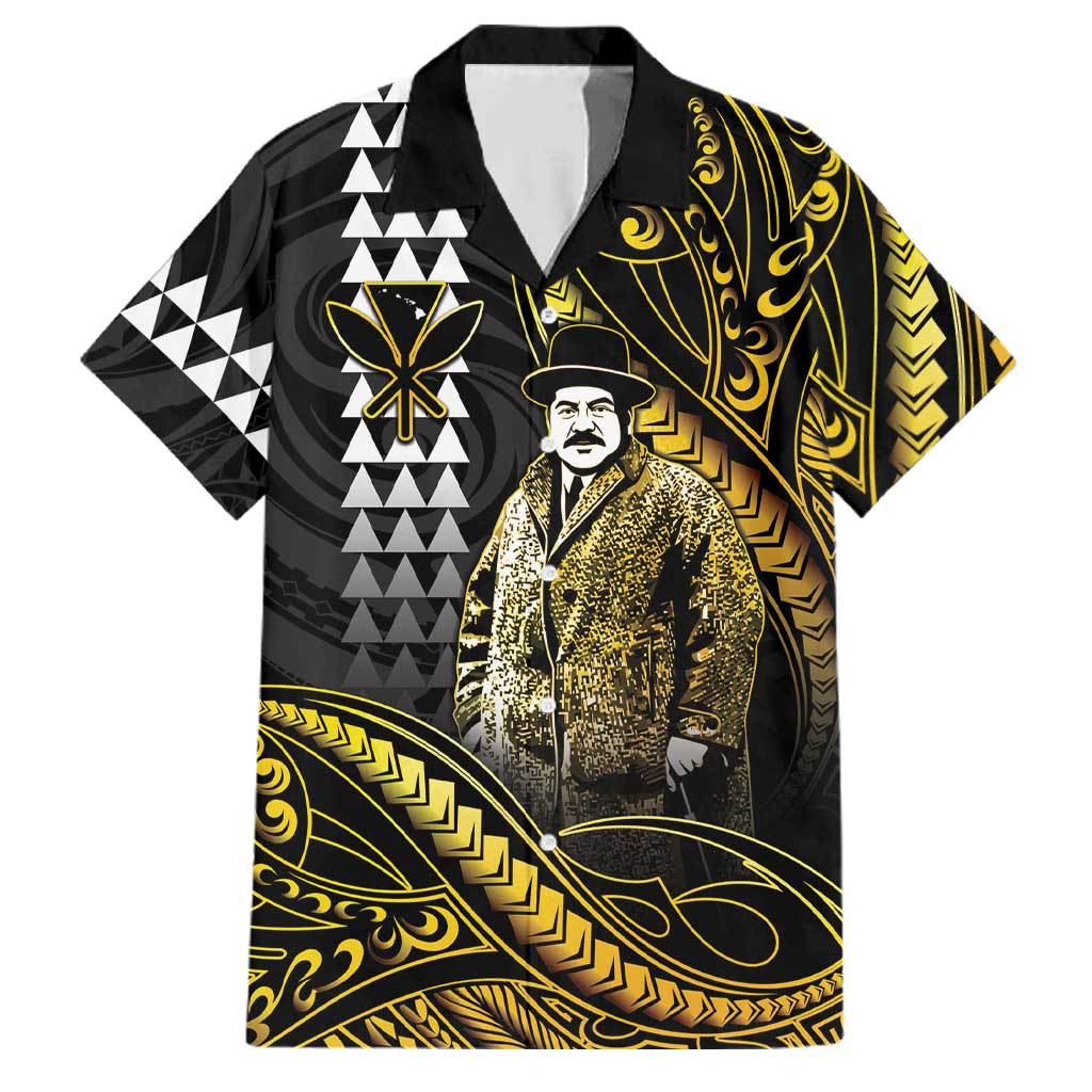 Hawaii Kuhio The Citizen Prince Family Matching Off Shoulder Maxi Dress and Hawaiian Shirt Gold Polynesian Tribal Tattoo LT05 Dad's Shirt - Short Sleeve Gold - Polynesian Pride