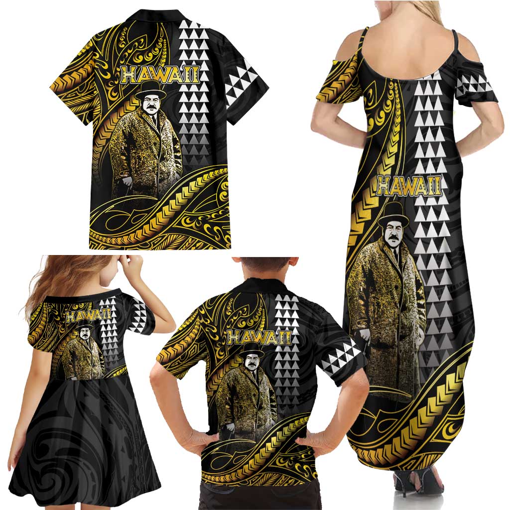 Hawaii Kuhio The Citizen Prince Family Matching Summer Maxi Dress and Hawaiian Shirt Gold Polynesian Tribal Tattoo LT05 - Polynesian Pride