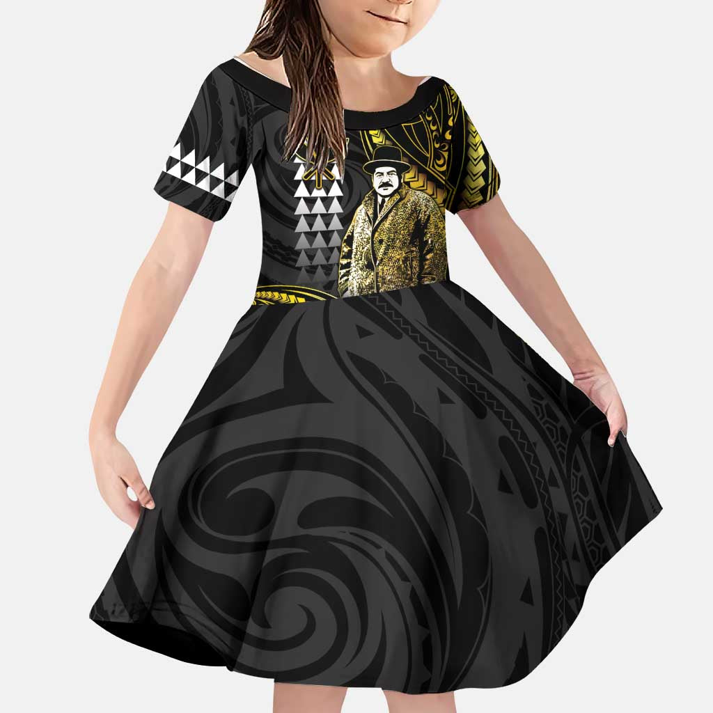 Hawaii Kuhio The Citizen Prince Family Matching Tank Maxi Dress and Hawaiian Shirt Gold Polynesian Tribal Tattoo LT05 Daughter's Dress Gold - Polynesian Pride