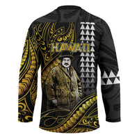 Hawaii Kuhio The Citizen Prince Hockey Jersey Gold Polynesian Tribal Tattoo LT05 - Polynesian Pride