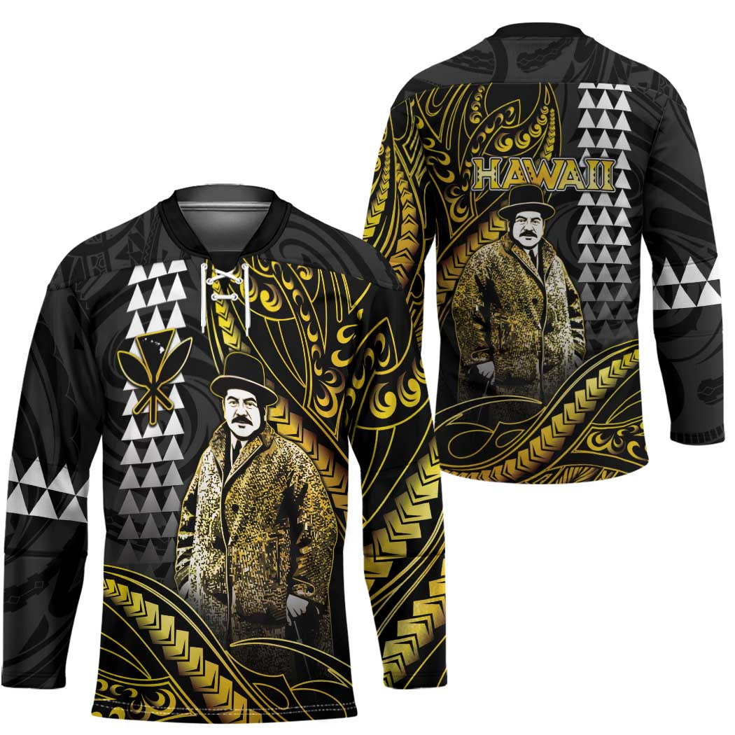 Hawaii Kuhio The Citizen Prince Hockey Jersey Gold Polynesian Tribal Tattoo LT05 - Polynesian Pride