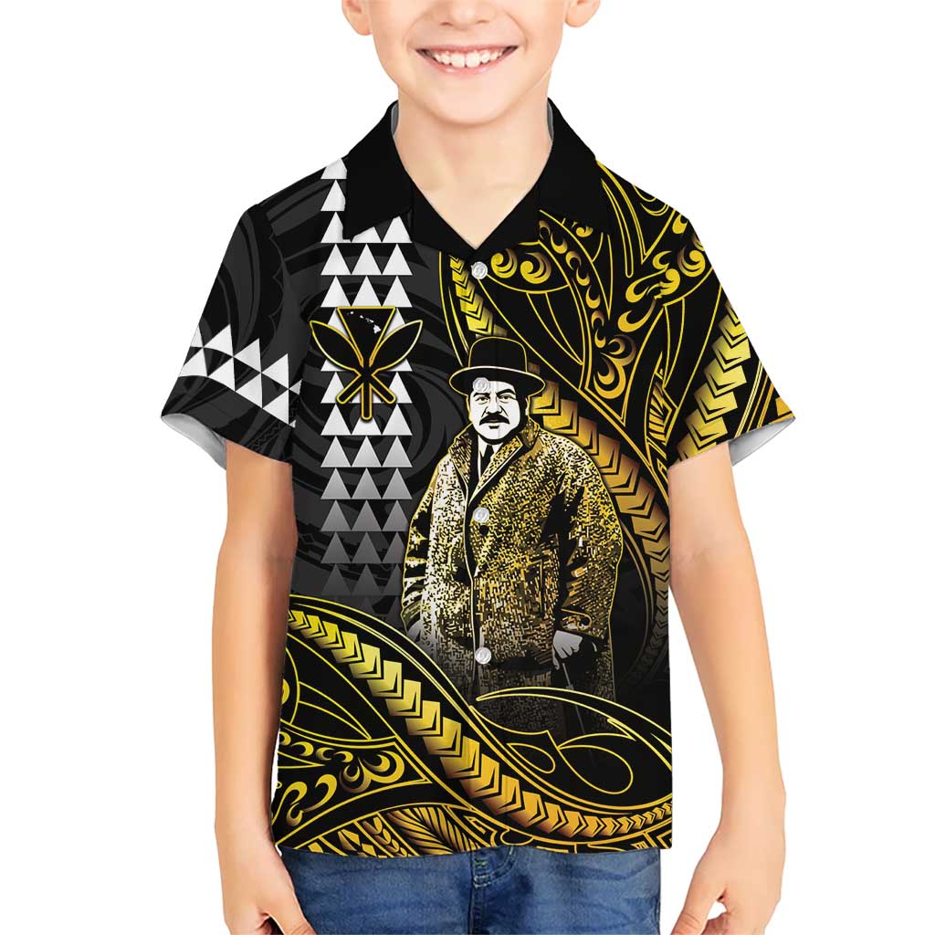 Hawaii Kuhio The Citizen Prince Kid Hawaiian Shirt Gold Polynesian Tribal Tattoo LT05 Kid Gold - Polynesian Pride