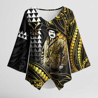 Hawaii Kuhio The Citizen Prince Kimono Sleeve Blouse Gold Polynesian Tribal Tattoo