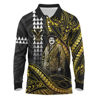 Hawaii Kuhio The Citizen Prince Long Sleeve Polo Shirt Gold Polynesian Tribal Tattoo LT05 Gold - Polynesian Pride
