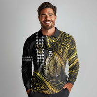 Hawaii Kuhio The Citizen Prince Long Sleeve Polo Shirt Gold Polynesian Tribal Tattoo LT05 - Polynesian Pride