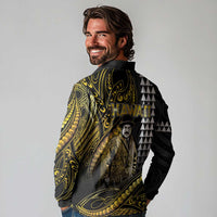 Hawaii Kuhio The Citizen Prince Long Sleeve Polo Shirt Gold Polynesian Tribal Tattoo LT05 - Polynesian Pride