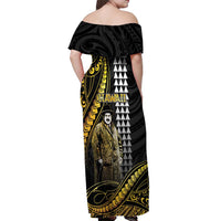 Hawaii Kuhio The Citizen Prince Off Shoulder Maxi Dress Gold Polynesian Tribal Tattoo LT05 - Polynesian Pride