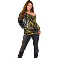 Hawaii Kuhio The Citizen Prince Off Shoulder Sweater Gold Polynesian Tribal Tattoo
