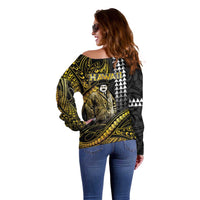 Hawaii Kuhio The Citizen Prince Off Shoulder Sweater Gold Polynesian Tribal Tattoo