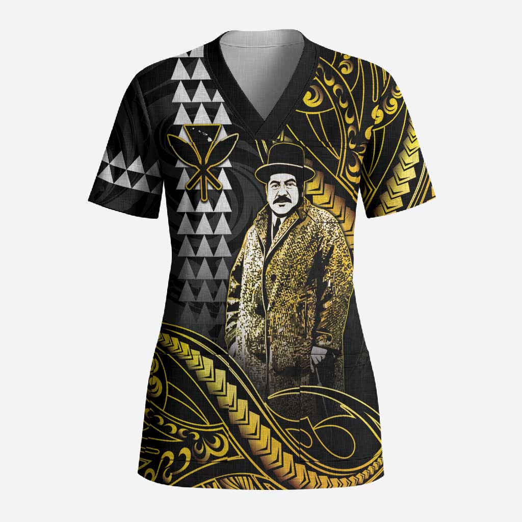 Hawaii Kuhio The Citizen Prince Scrub Top Gold Polynesian Tribal Tattoo LT05 Adult Gold - Polynesian Pride