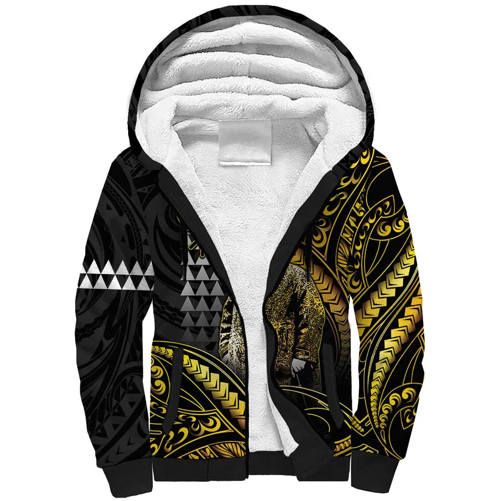 Hawaii Kuhio The Citizen Prince Sherpa Hoodie Gold Polynesian Tribal Tattoo