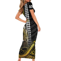 Hawaii Kuhio The Citizen Prince Short Sleeve Bodycon Dress Gold Polynesian Tribal Tattoo LT05 - Polynesian Pride
