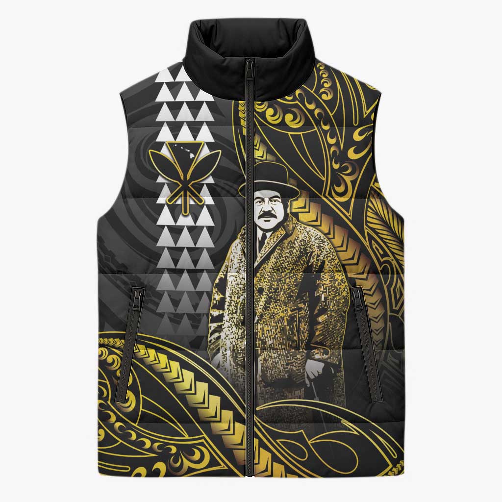Hawaii Kuhio The Citizen Prince Sleeveless Puffer Jacket Gold Polynesian Tribal Tattoo LT05 Unisex Gold - Polynesian Pride
