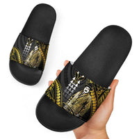 Hawaii Kuhio The Citizen Prince Slide Sandals Gold Polynesian Tribal Tattoo