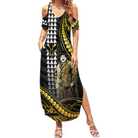 Hawaii Kuhio The Citizen Prince Summer Maxi Dress Gold Polynesian Tribal Tattoo LT05 Women Gold - Polynesian Pride