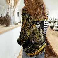 Hawaii Kuhio The Citizen Prince Women Casual Shirt Gold Polynesian Tribal Tattoo LT05 - Polynesian Pride