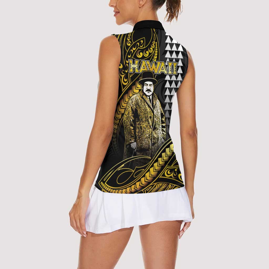 Hawaii Kuhio The Citizen Prince Women Sleeveless Polo Shirt Gold Polynesian Tribal Tattoo