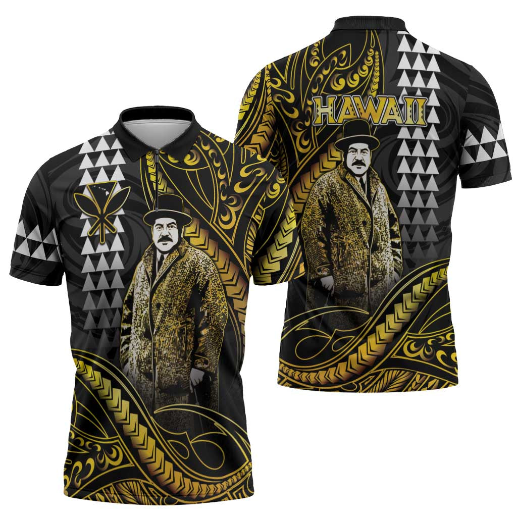 Hawaii Kuhio The Citizen Prince Zipper Polo Shirt Gold Polynesian Tribal Tattoo LT05 - Polynesian Pride