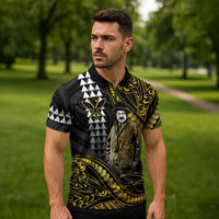 Hawaii Kuhio The Citizen Prince Zipper Polo Shirt Gold Polynesian Tribal Tattoo LT05 - Polynesian Pride