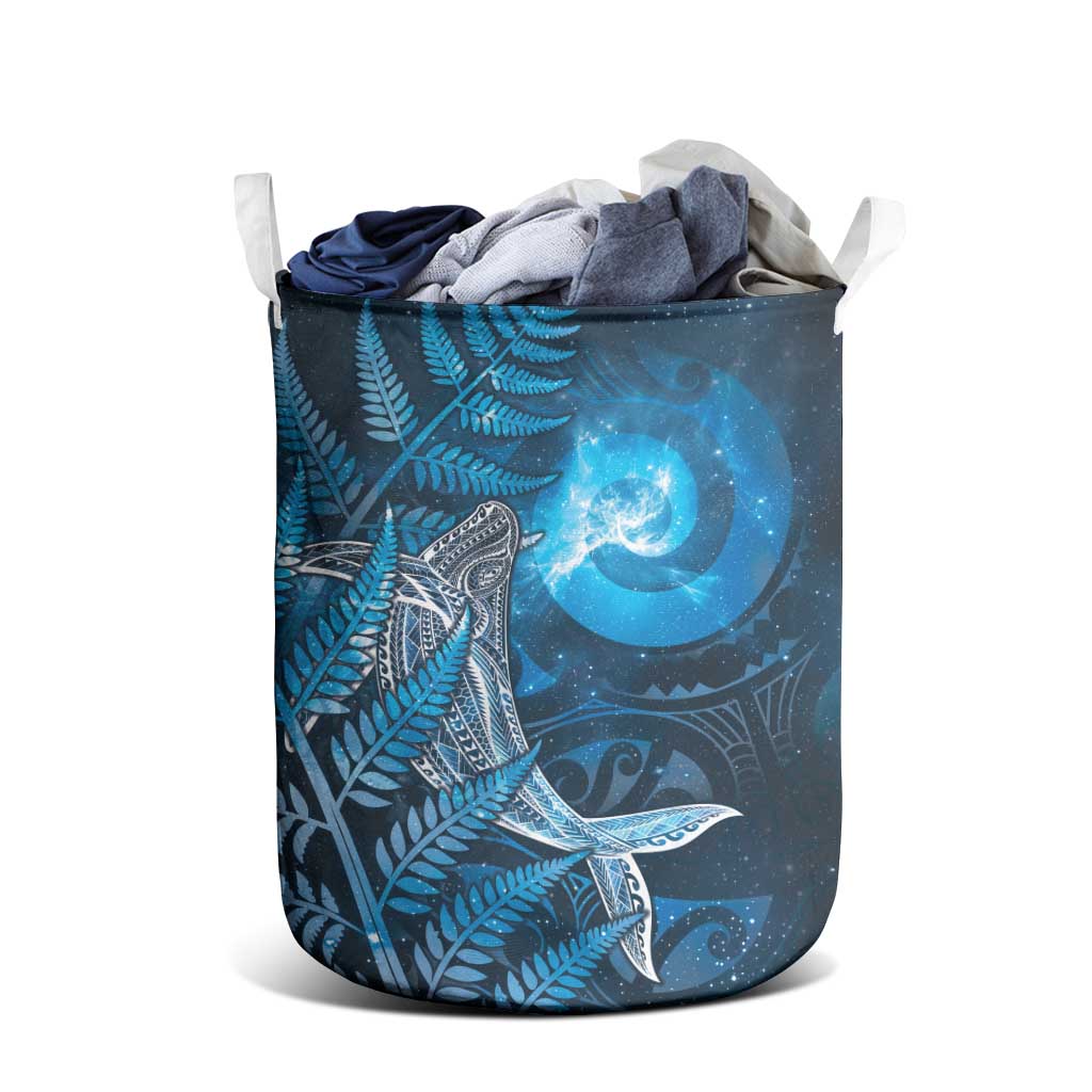 New Zealand Matariki Laundry Basket Maori Koru With Humpback Whale Blue LT05 - Polynesian Pride