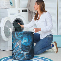 New Zealand Matariki Laundry Basket Maori Koru With Humpback Whale Blue LT05 - Polynesian Pride