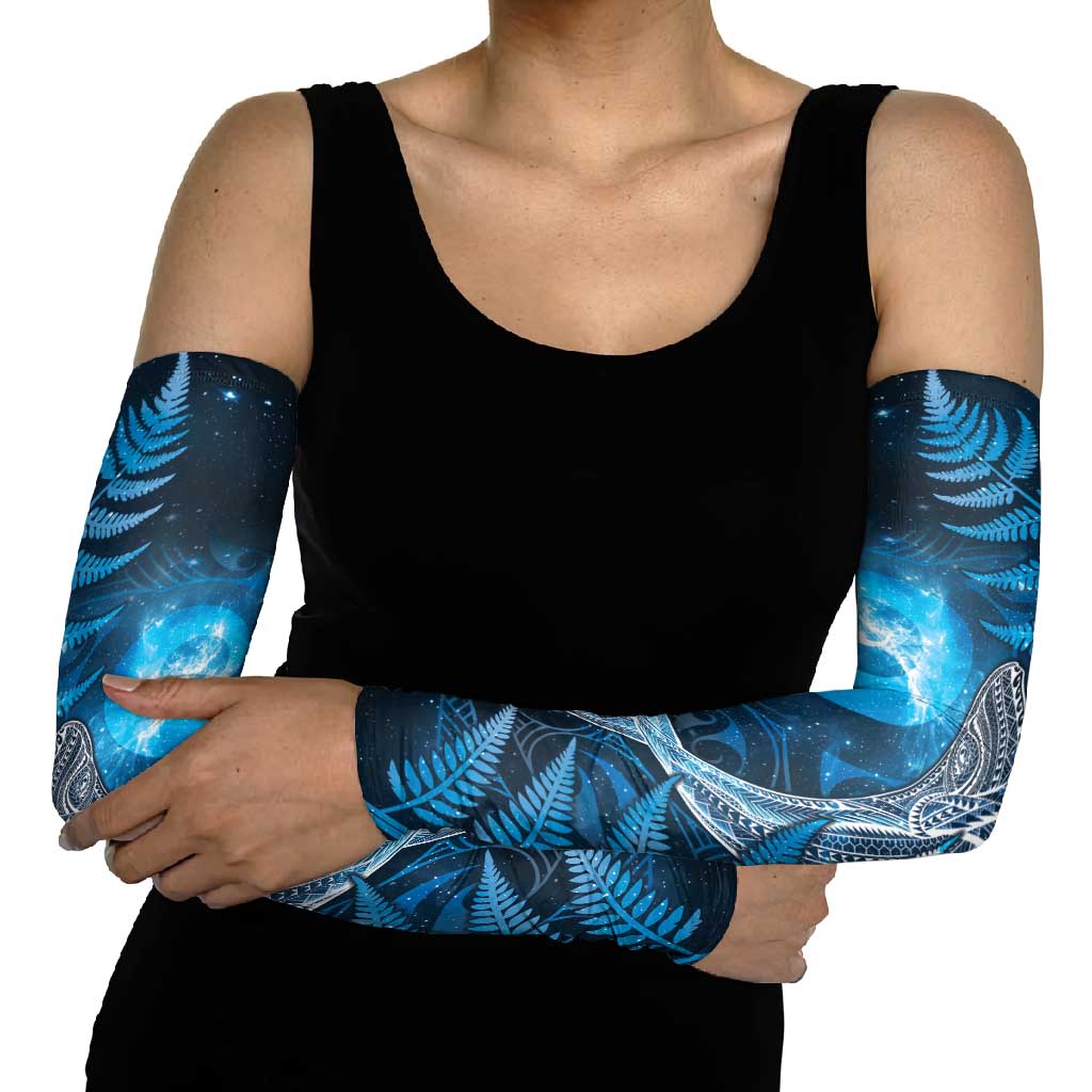 New Zealand Matariki Arm Sleeves Maori Koru With Humpback Whale Blue