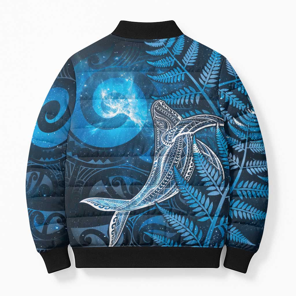 New Zealand Matariki Bomber Puffer Jacket Maori Koru With Humpback Whale Blue