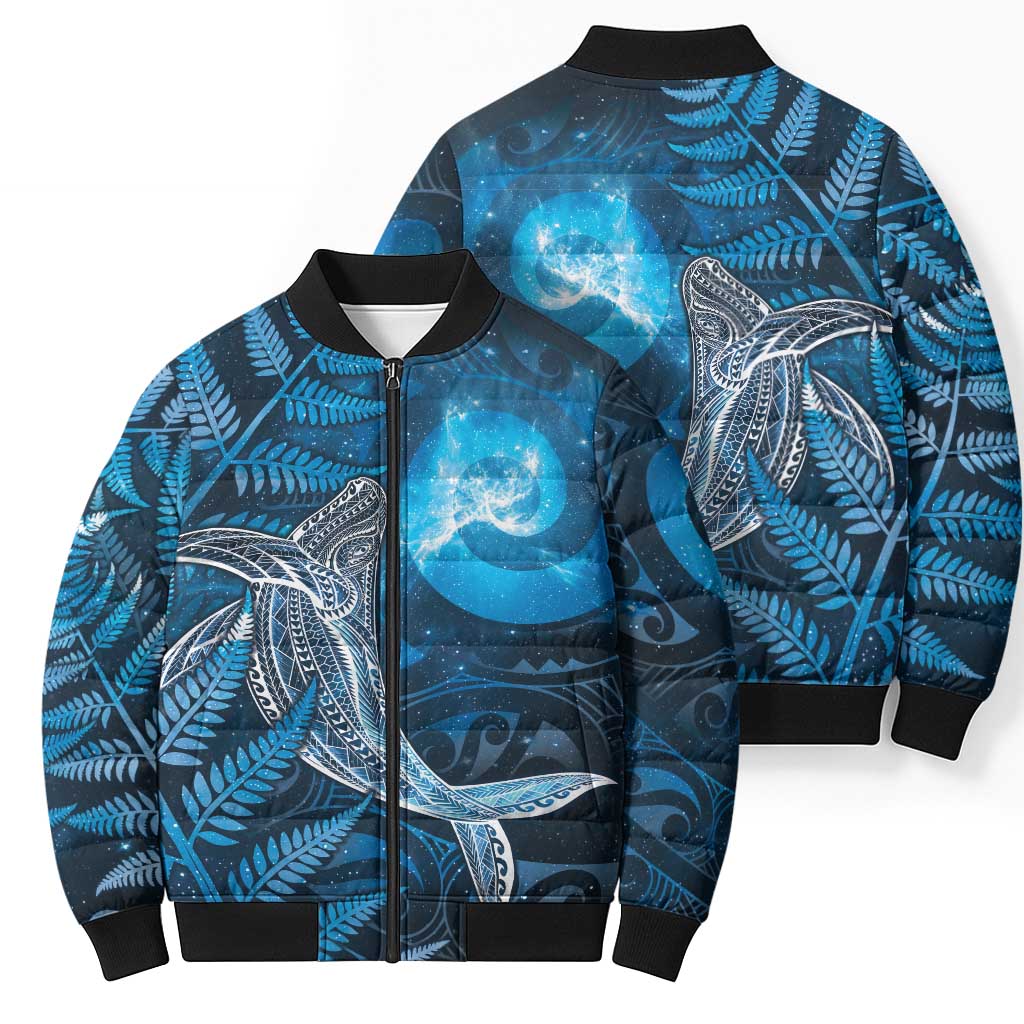 New Zealand Matariki Bomber Puffer Jacket Maori Koru With Humpback Whale Blue