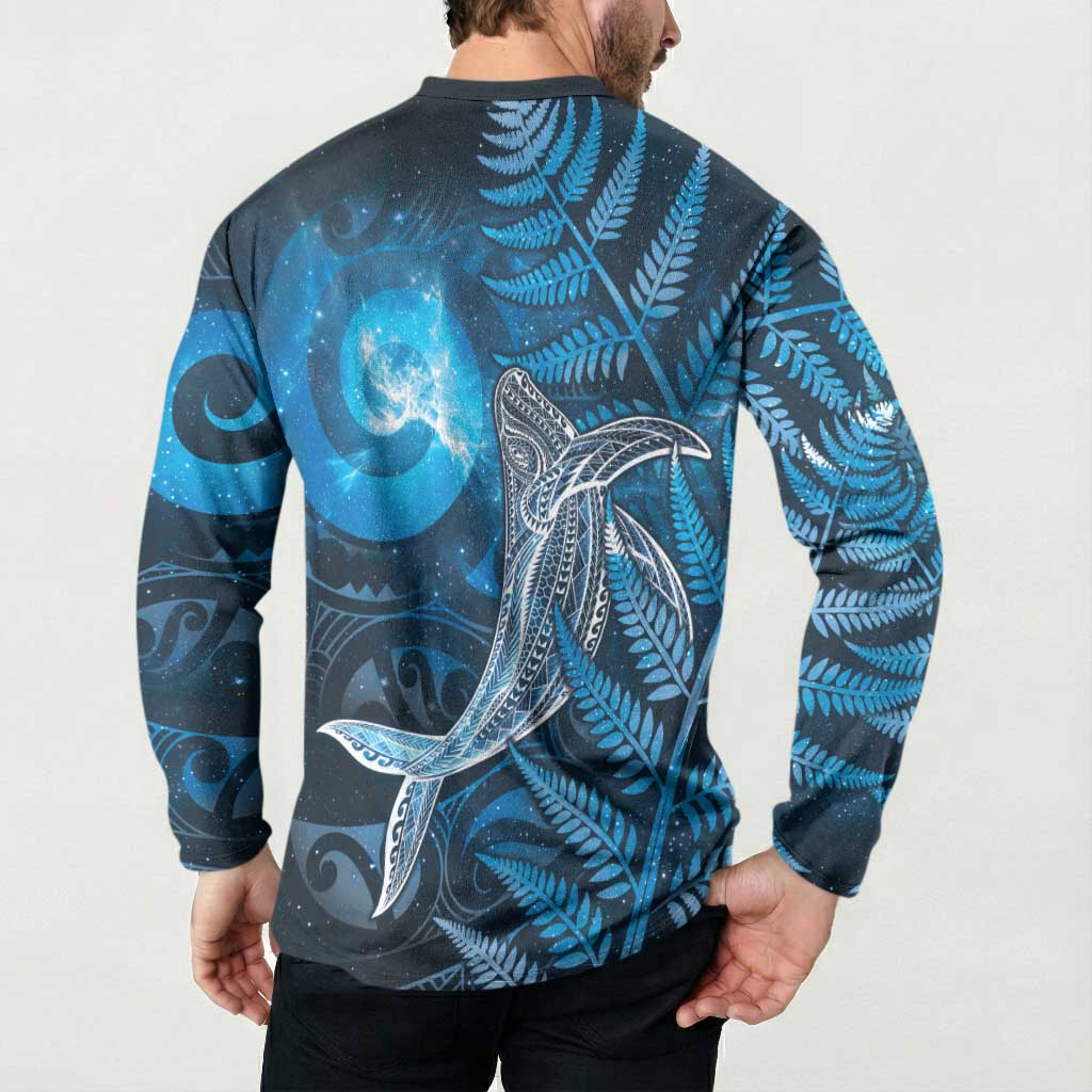 New Zealand Matariki Button Sweatshirt Maori Koru With Humpback Whale Blue