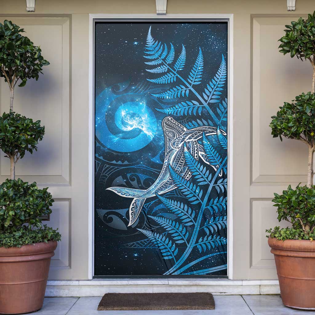 New Zealand Matariki Door Cover Maori Koru With Humpback Whale Blue