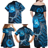 New Zealand Matariki Family Matching Off Shoulder Maxi Dress and Hawaiian Shirt Maori Koru With Humpback Whale Blue LT05 - Polynesian Pride