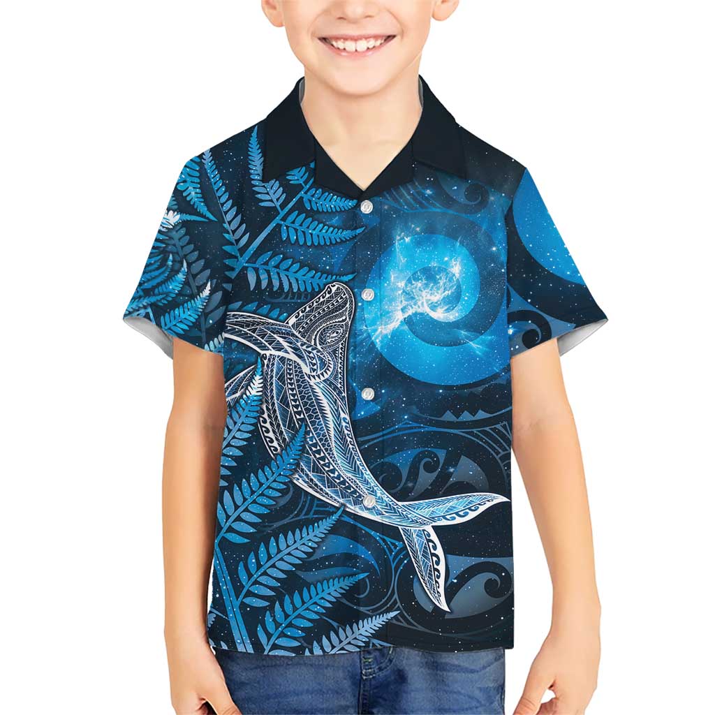 New Zealand Matariki Family Matching Off Shoulder Maxi Dress and Hawaiian Shirt Maori Koru With Humpback Whale Blue LT05 Son's Shirt Blue - Polynesian Pride
