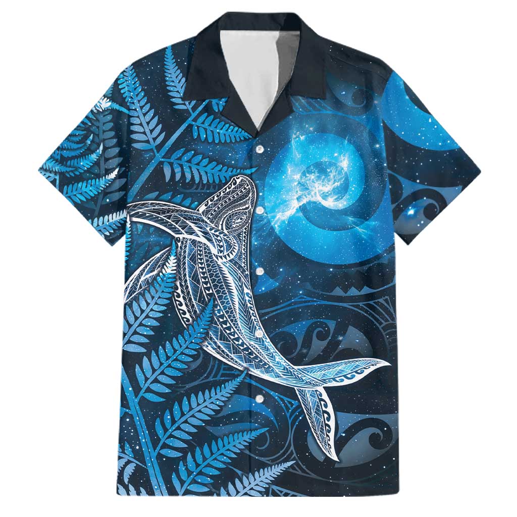 New Zealand Matariki Family Matching Summer Maxi Dress and Hawaiian Shirt Maori Koru With Humpback Whale Blue LT05 Dad's Shirt - Short Sleeve Blue - Polynesian Pride