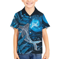 New Zealand Matariki Family Matching Tank Maxi Dress and Hawaiian Shirt Maori Koru With Humpback Whale Blue LT05 Son's Shirt Blue - Polynesian Pride
