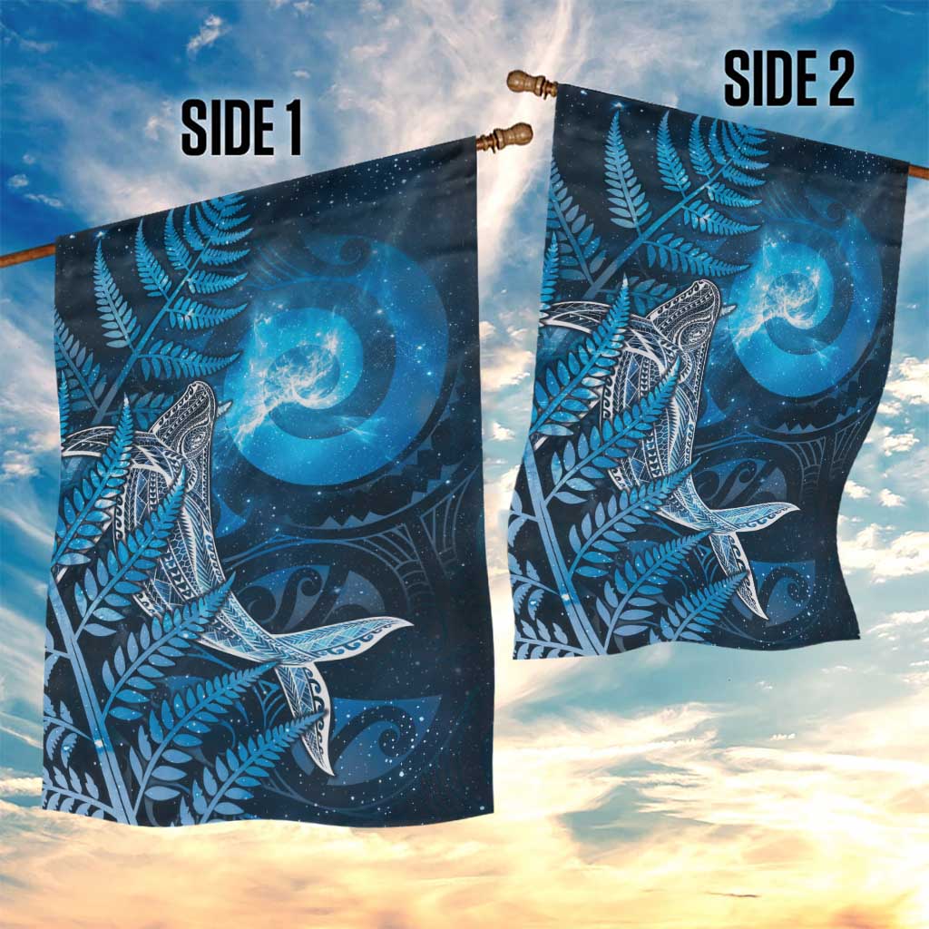 New Zealand Matariki Garden Flag Maori Koru With Humpback Whale Blue