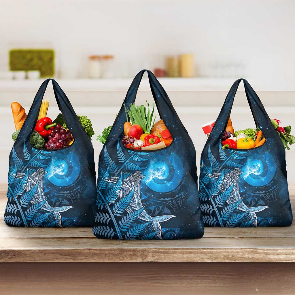 New Zealand Matariki Grocery Bag Maori Koru With Humpback Whale Blue