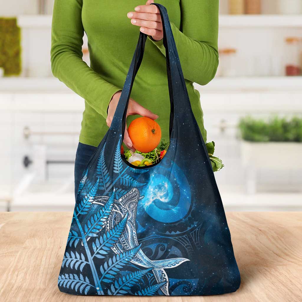 New Zealand Matariki Grocery Bag Maori Koru With Humpback Whale Blue