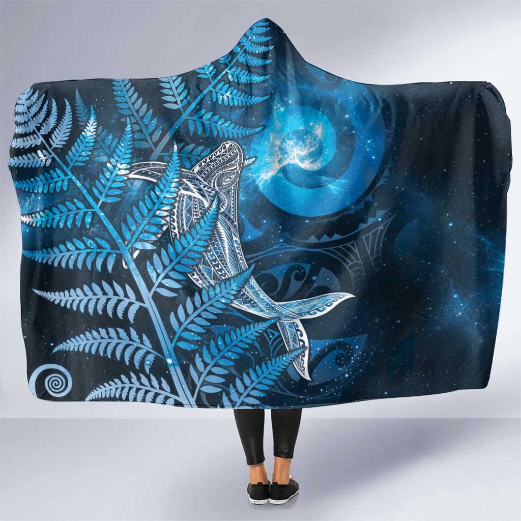 New Zealand Matariki Hooded Blanket Maori Koru With Humpback Whale Blue LT05 One Size Blue - Polynesian Pride