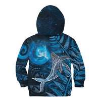 New Zealand Matariki Kid Hoodie Maori Koru With Humpback Whale Blue
