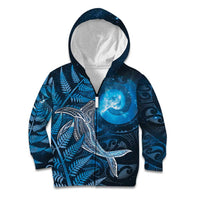 New Zealand Matariki Kid Hoodie Maori Koru With Humpback Whale Blue