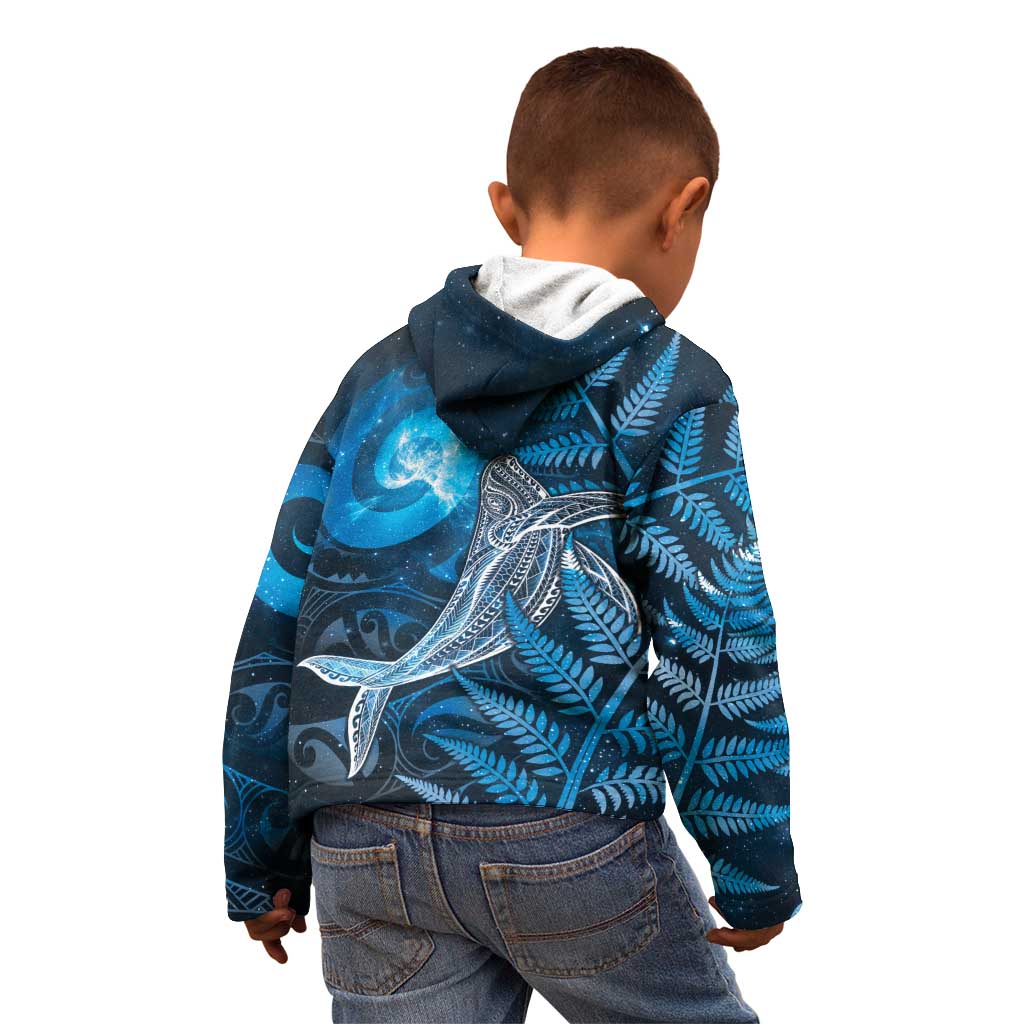 New Zealand Matariki Kid Hoodie Maori Koru With Humpback Whale Blue